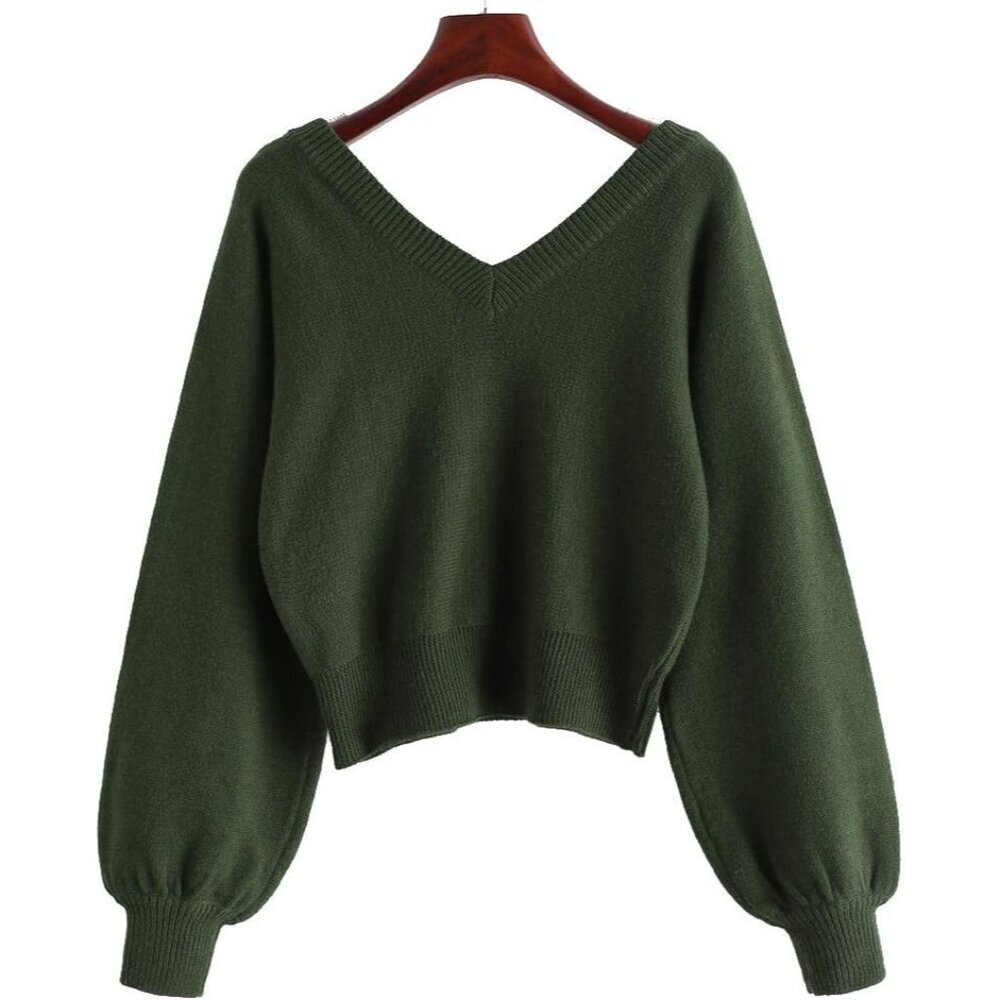 Elegant Lightweight V-Neck Crop Sweater for Women - Long Sleeve Casual Knit - Picture 2 of 6